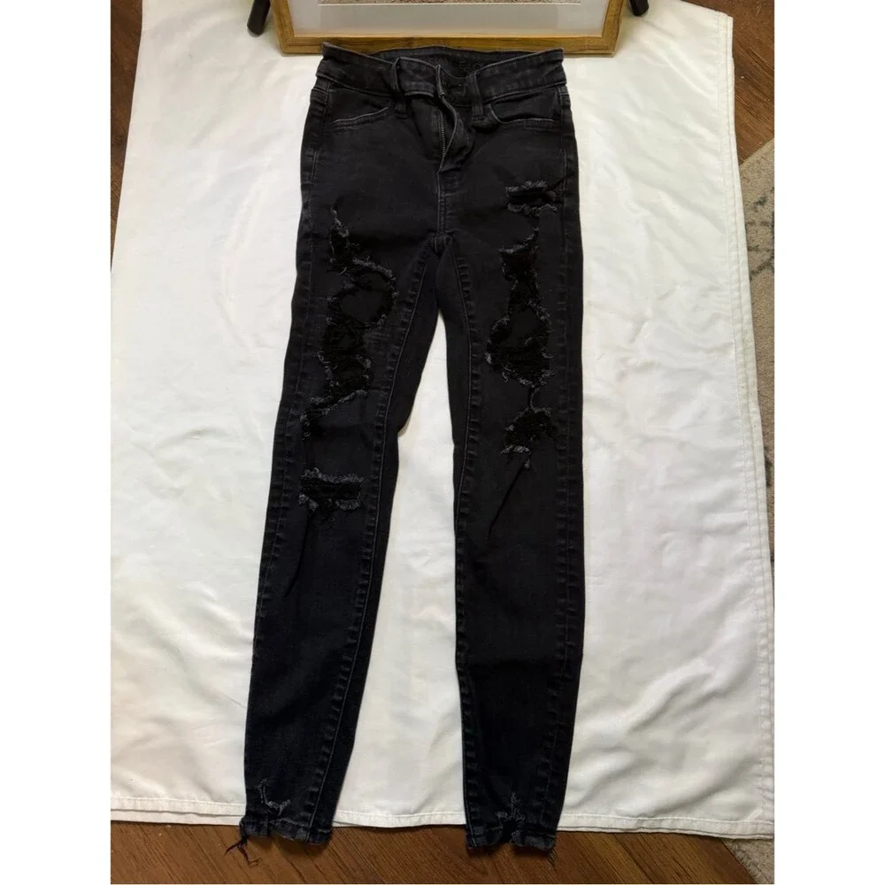 American Eagle size 00 short Charcoal Black Stretch hi rise jeggings